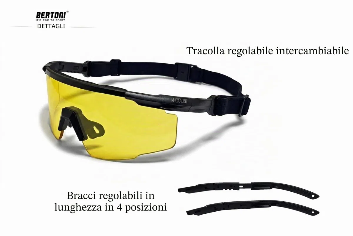 Bertoni Occhiali da Tiro Sportivo Poligono con 4 Lenti Intercambiabili e Clip Accessorio per Lenti da Vista Graduate – SH890N SOS Italy Occhiali Tattici Uomo e Donna per Shooting