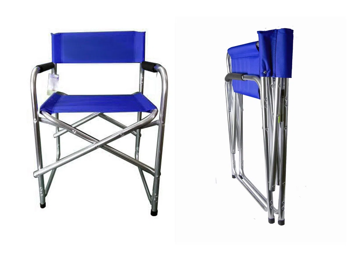 Hyfive Sedia pieghevole in alluminio blu con braccioli, da campeggio, pesca, giardino