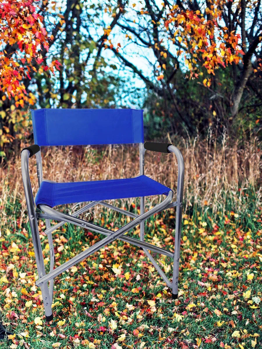 Hyfive Sedia pieghevole in alluminio blu con braccioli, da campeggio, pesca, giardino