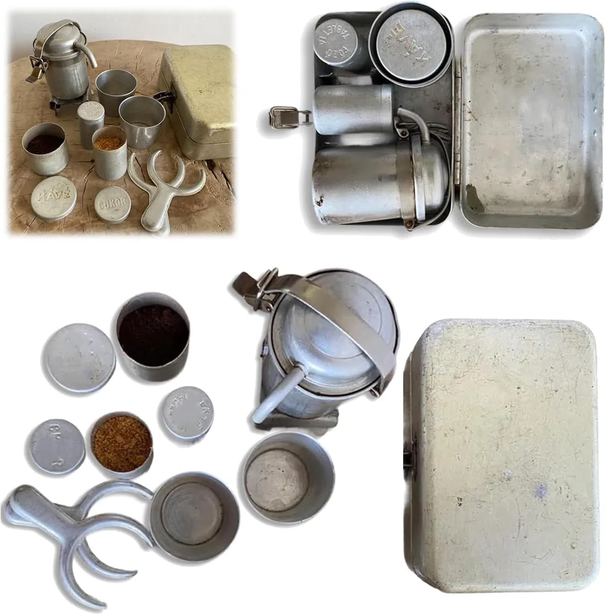 Kit per caffè espresso portatile vintage extra raro e da campeggio, set regalo per viaggi e avventure all'aria aperta