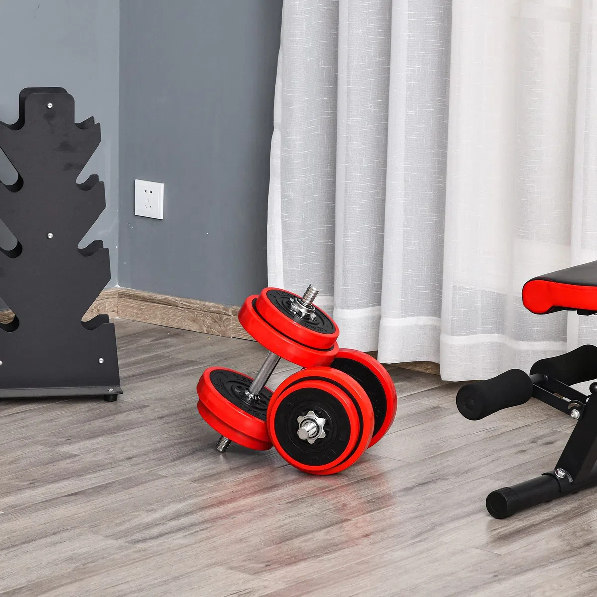 HOMCOM Set di Manubri Pesi 2 in 1 da 20/30kg, Dischi con Rivestimento in Plastica Antigraffio, Rosso e Nero