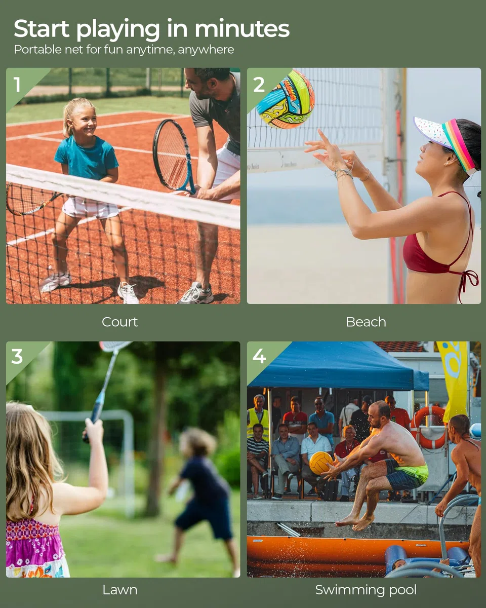 SANGMUCEN Set di rete da badminton da 3 m/4 m/5 m, rete da pallavolo all'aperto, regolabile in altezza, portatile, con borsa per il trasporto, rete sportiva ideale per tennis, badminton per bambini o