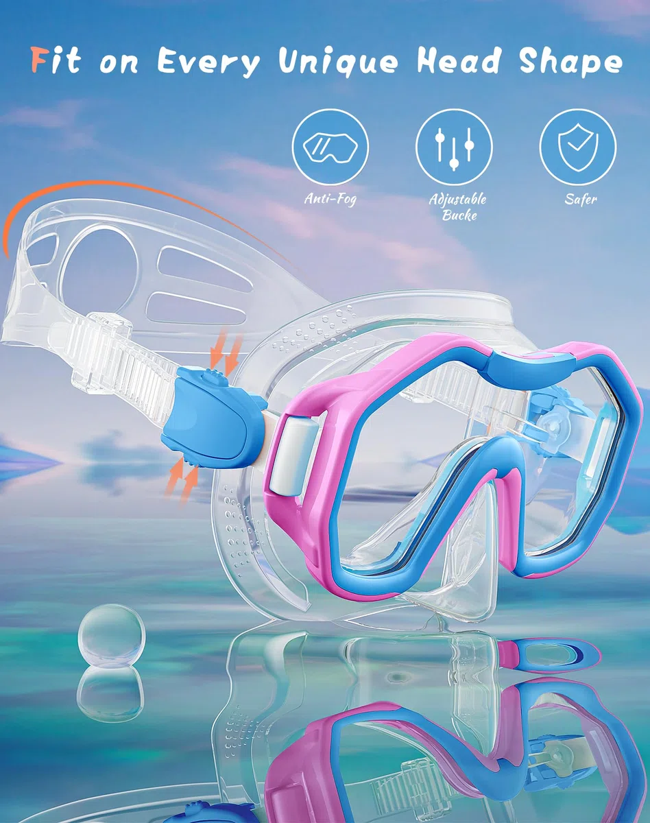 Attrezzatura da snorkeling per adulti e bambini, set con boccaglio Dry-Top, panoramica a 180°, maschera per immersioni e immersioni, maschera per immersioni subacquee e viaggi