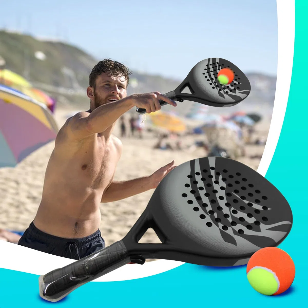 Racchette Da Paddle Tennis Leggero Portatile Antiurto Ergonomico | Racchetta da spiaggia in fibra di carbonio Per Esterno Uomo Donna Principianti Esperti