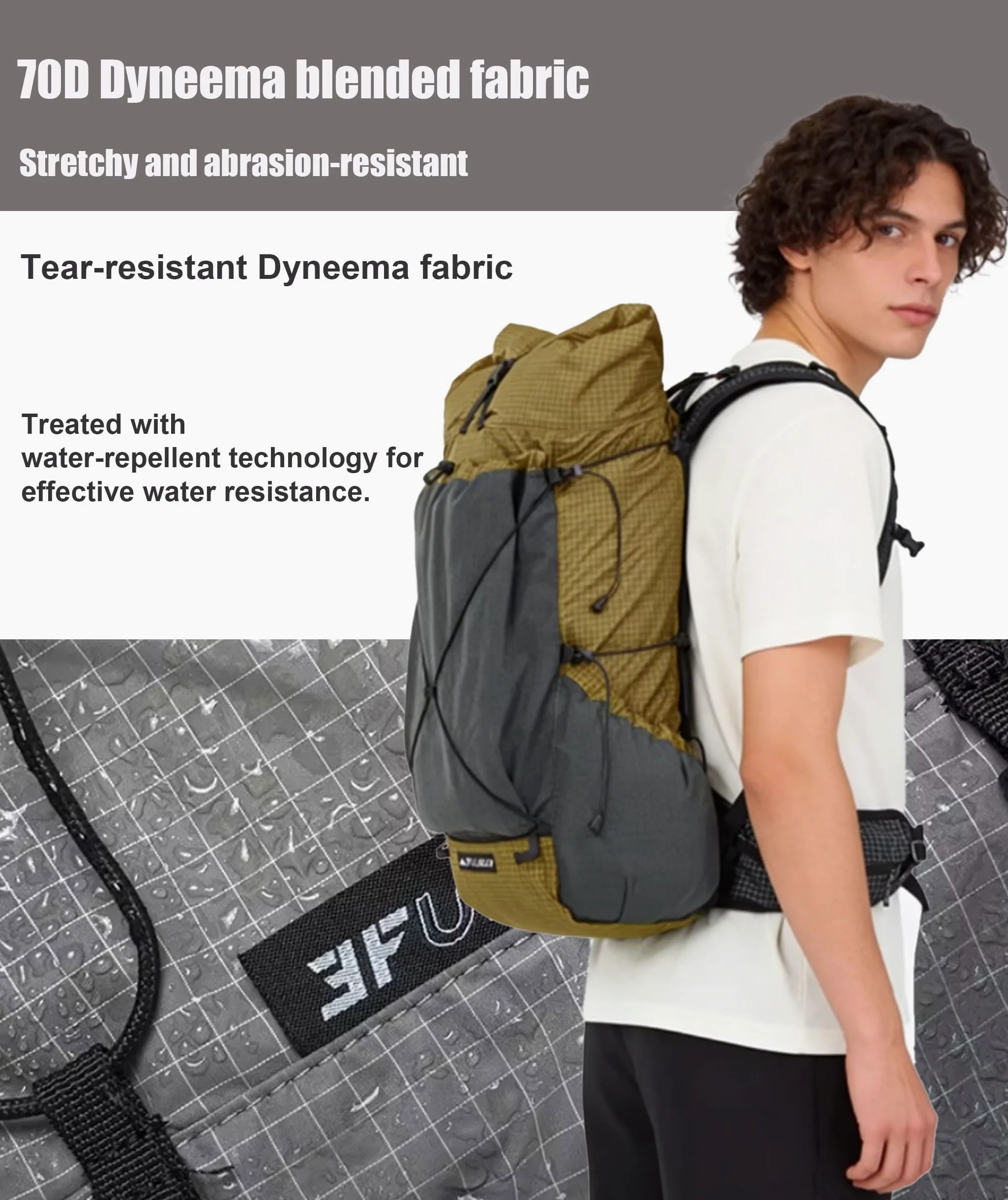 3F UL GEAR 30L + 10L UHMWPE Zaino ultraleggero impermeabile da escursionismo, campeggio, viaggi, per uomini e donne (cachi classico, L)