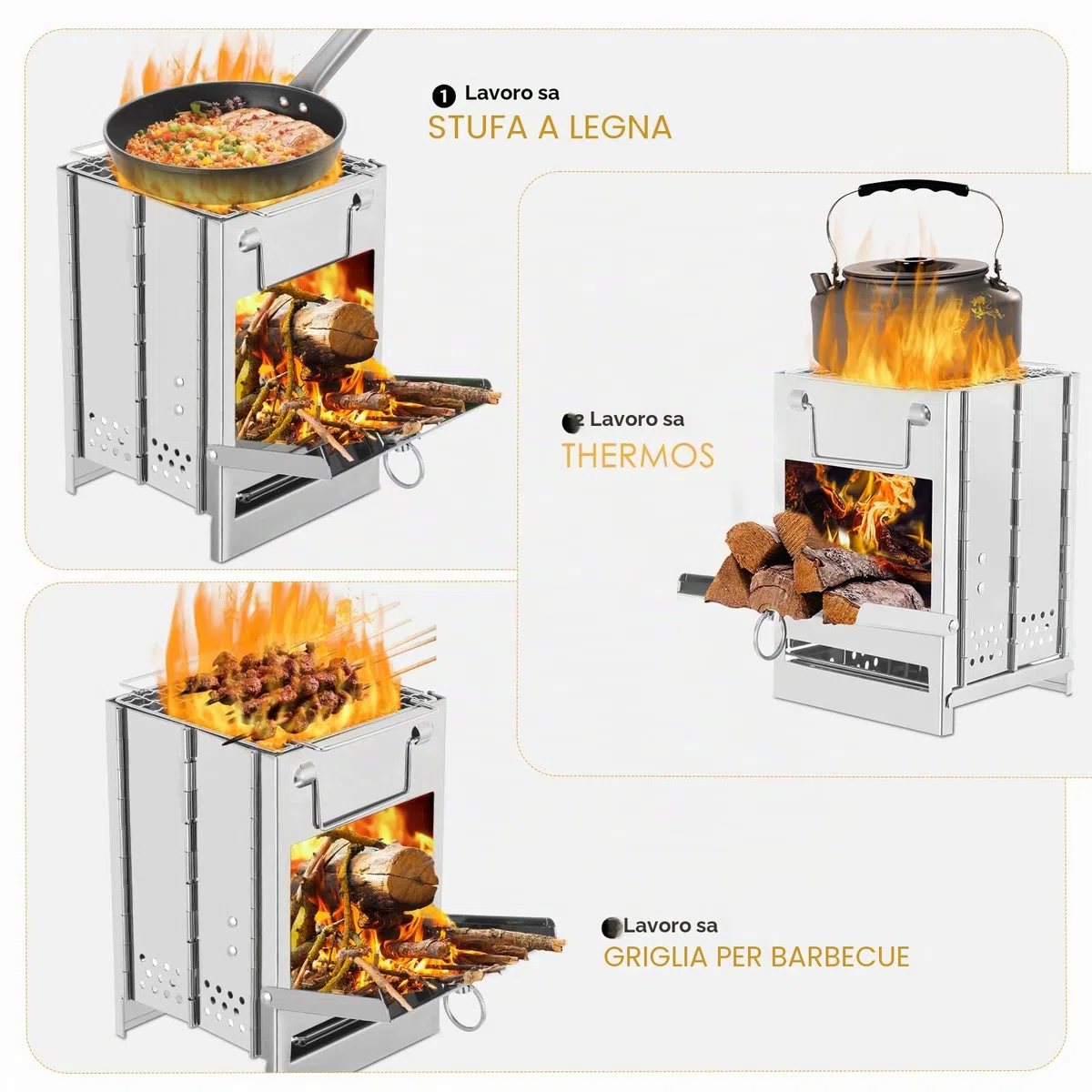 Lixada Campeggio Stufa In Acciaio Inox Pieghevole Zaino Stufa A Legna Mini Barbecue Grill con Borsa Da Trasporto per Campeggio Escursionismo Cucina
