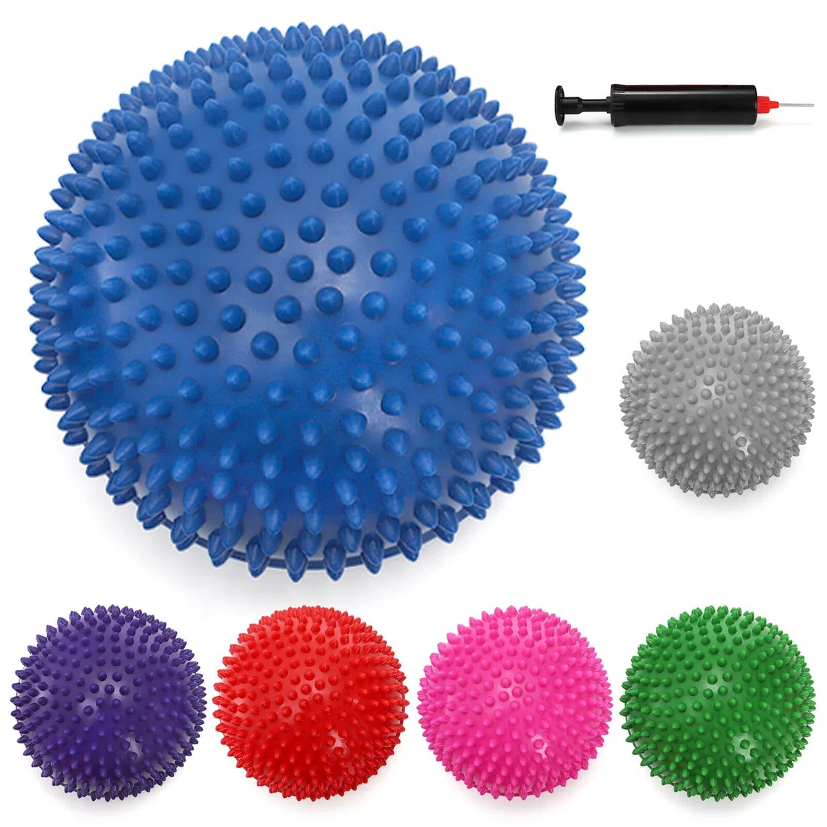 Fasmov Set di 6 Semisfera a Riccio Pedana Equilibrio Mezze Sfere di Yoga Palla Massaggio del Piede Mezzo Sfera Balance con Pompa per Esercizi Pilates Yoga Coordinazione