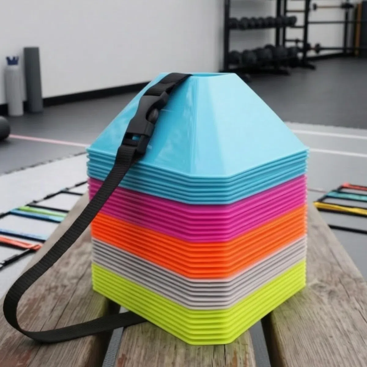 Sports Training Marker Cono Triangolare Allenamento Segnapercorso Campo Ostacolo Agilità Perimetro in Polietilene Antiurto con Supporto E Borsa Rete