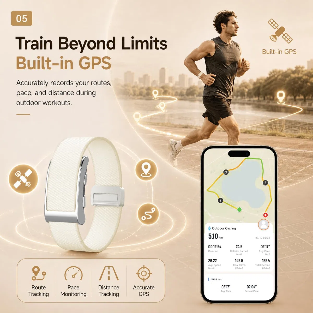 Fitness Tracker senza display, braccialetto fitness cardiofrequenzimetro | Braccialetto fitness GPS con valutazione sanitaria assistita dall'IA, monitoraggio del sonno, contapassi