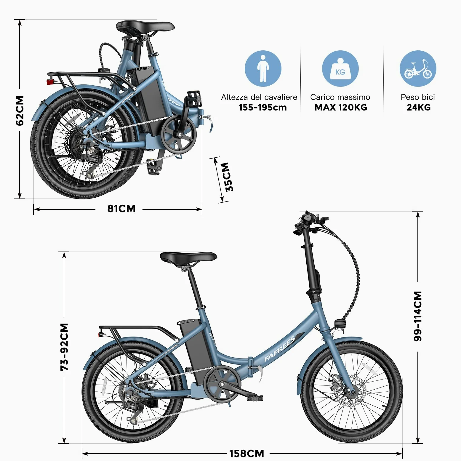 Fafrees Bici Elettrica Pieghevole, Bicicletta Elettrica Donna Uomo 36V 20Ah, 20 Pollici Ebike da Città, 110-130KM Pedalata Assistita E-bike, 7 Velocità, F20 Light