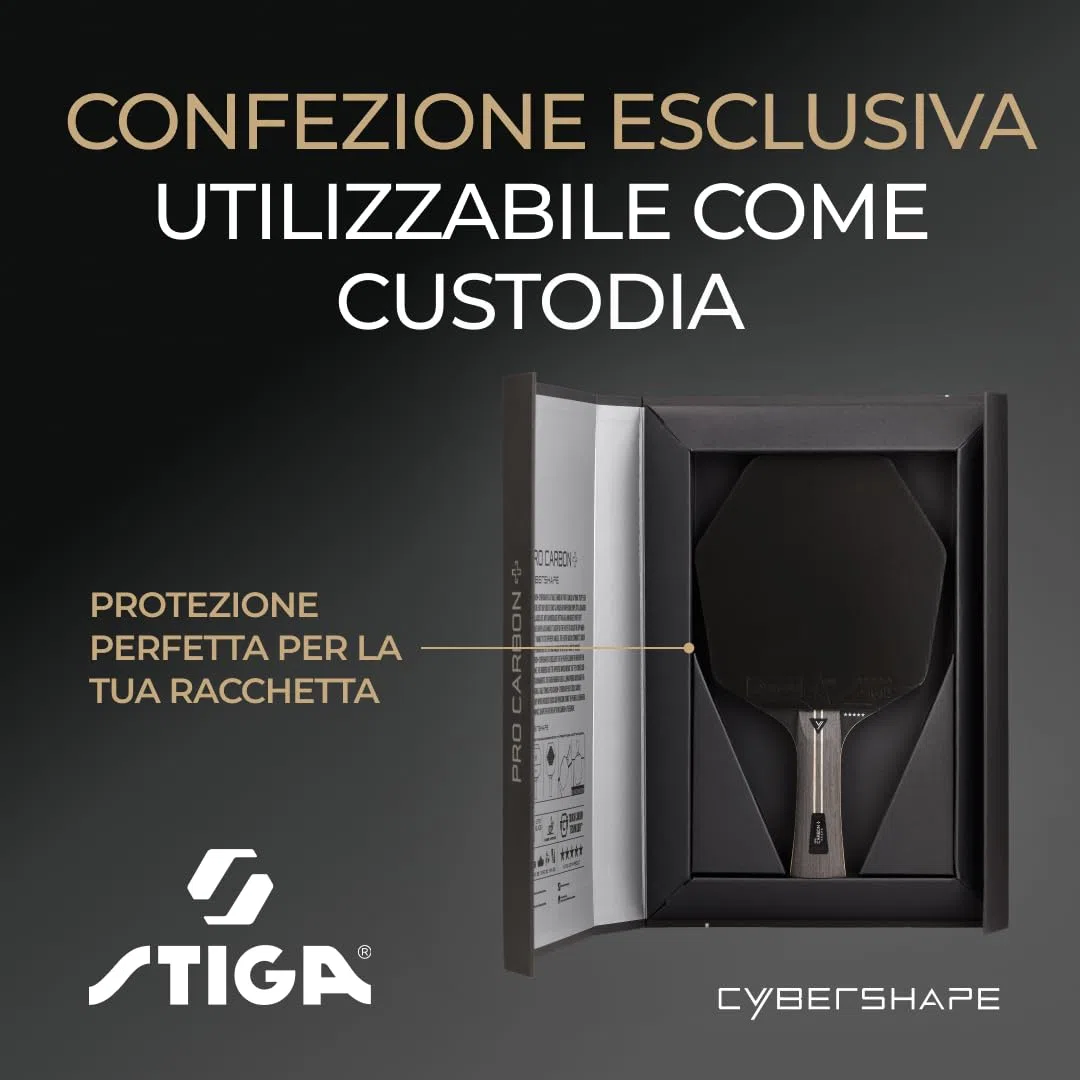 STIGA Racchetta da Tennis Tavolo Cybershape Pro Carbon+, Racchetta da Ping-pong a 5 Stelle, con Forma Esagonale per Giocatori Professionisti dallo Stile Offensivo