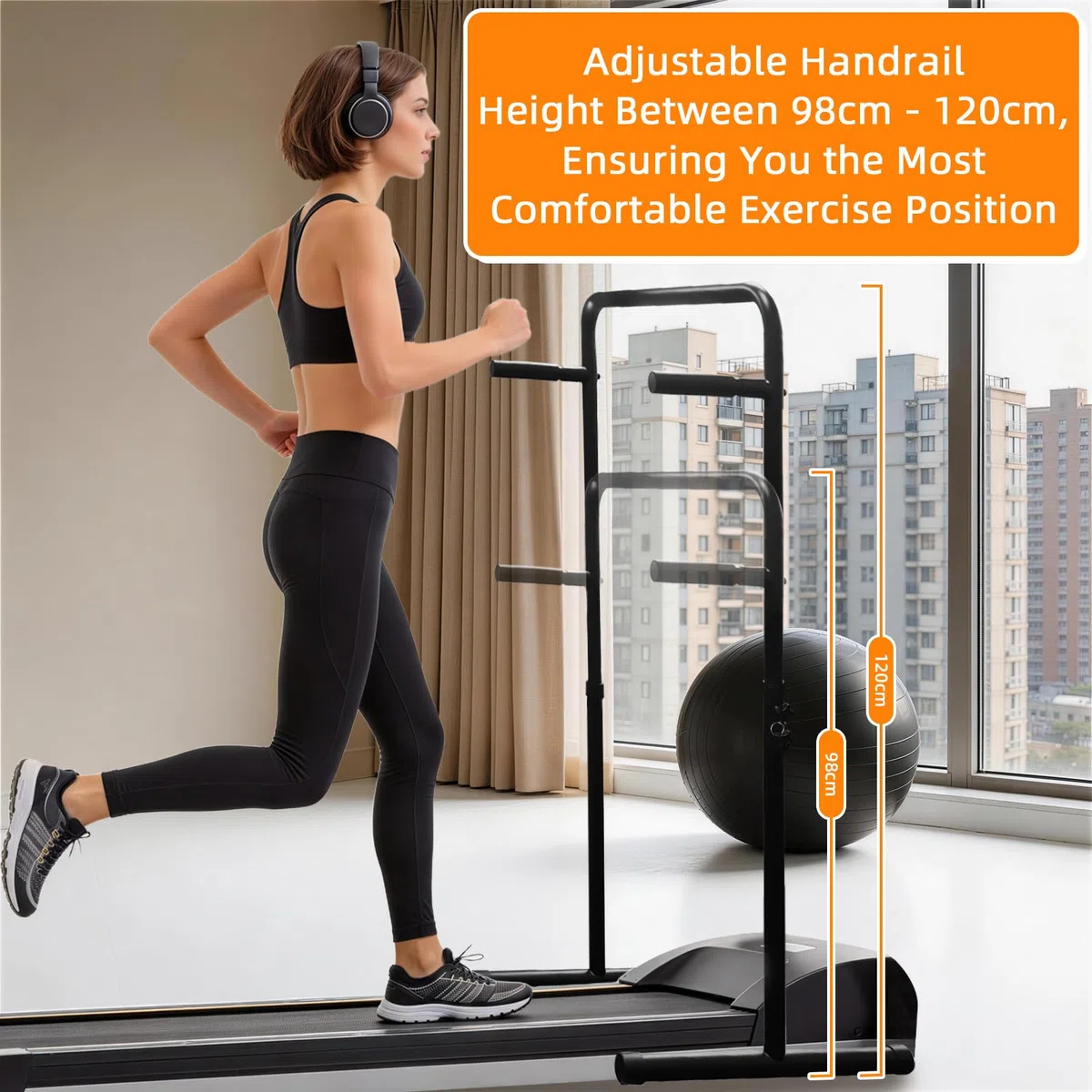 Manubrio Solo per Walking Pad, Maniglia per Tapis Roulant Piccolino Braccioli Regolabili in Altezza con Supporto per Telefono e Portabicchieri