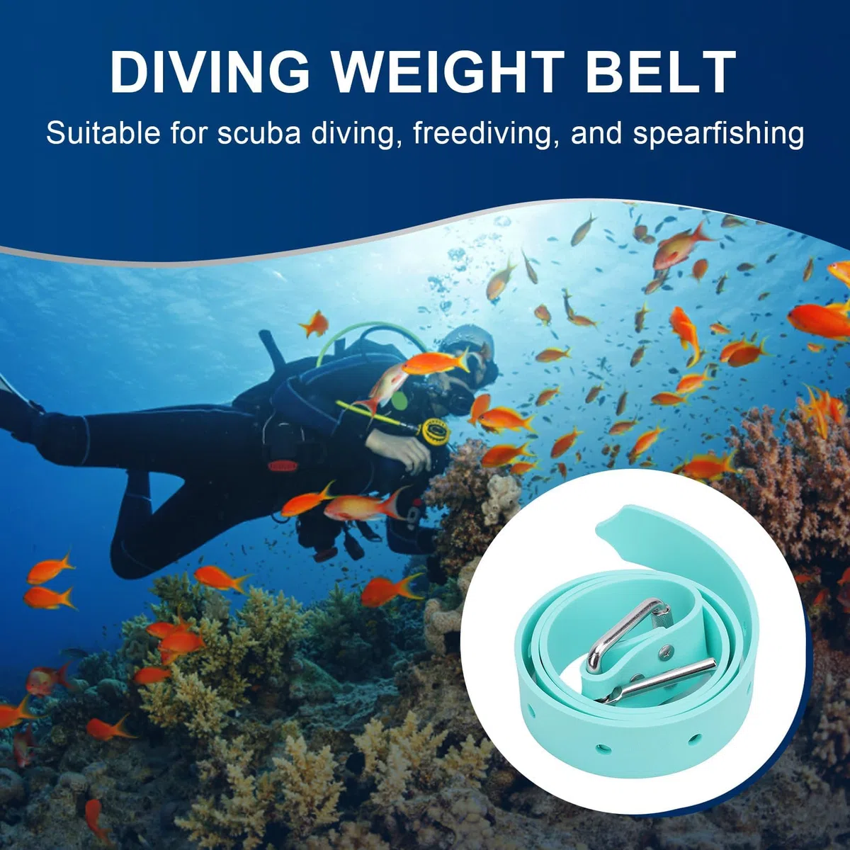 Cintura di peso professionale per immersioni, anti-scivolamento, in silicone, regolabile, con fibbia in acciaio rapido, per rilascio rapido per immersioni, immersioni, pesca a lancia