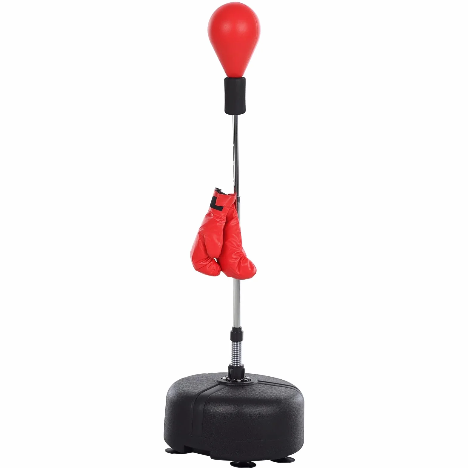 HOMCOM Punching Ball da Terra, Sacco da Boxe da Terra con Base Riempibile, Ventose e Guantoni, Altezza Regolabile 4 Livelli da 136-154 cm, Speed Bag per Home Gym Casa e Palestra