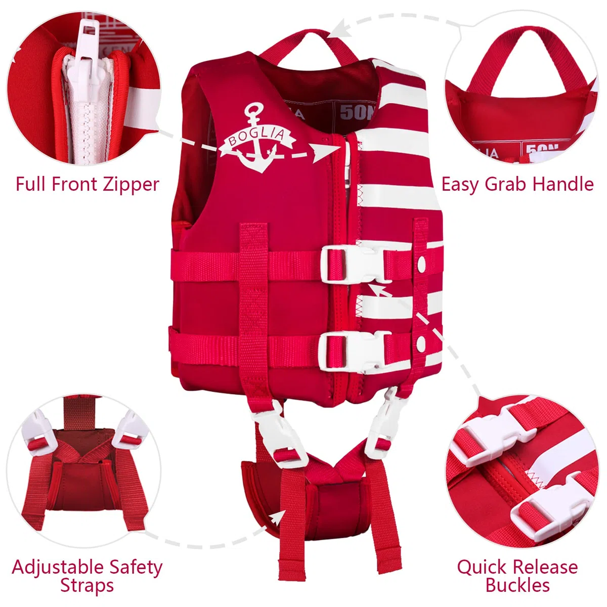 PROTAURI Bambini Giubbotto da Nuoto - Ragazze Ragazzi Giubbotto Galleggiante Bambino Gilet Swim Vest Neoprene Costume da Bagno Imparare a Nuotare Aiuto 2-9 Anni/50N