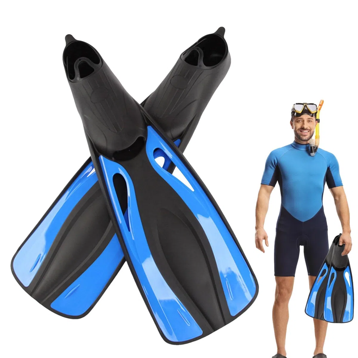 Pinne da nuoto regolabili da 53,3 cm, ideali per l'estate, la spiaggia, i viaggi | Lunghezza 53,3 cm, tacco aperto regolabile, leggero, essenziale per l'estate, per spiaggia/piscina/vacanze