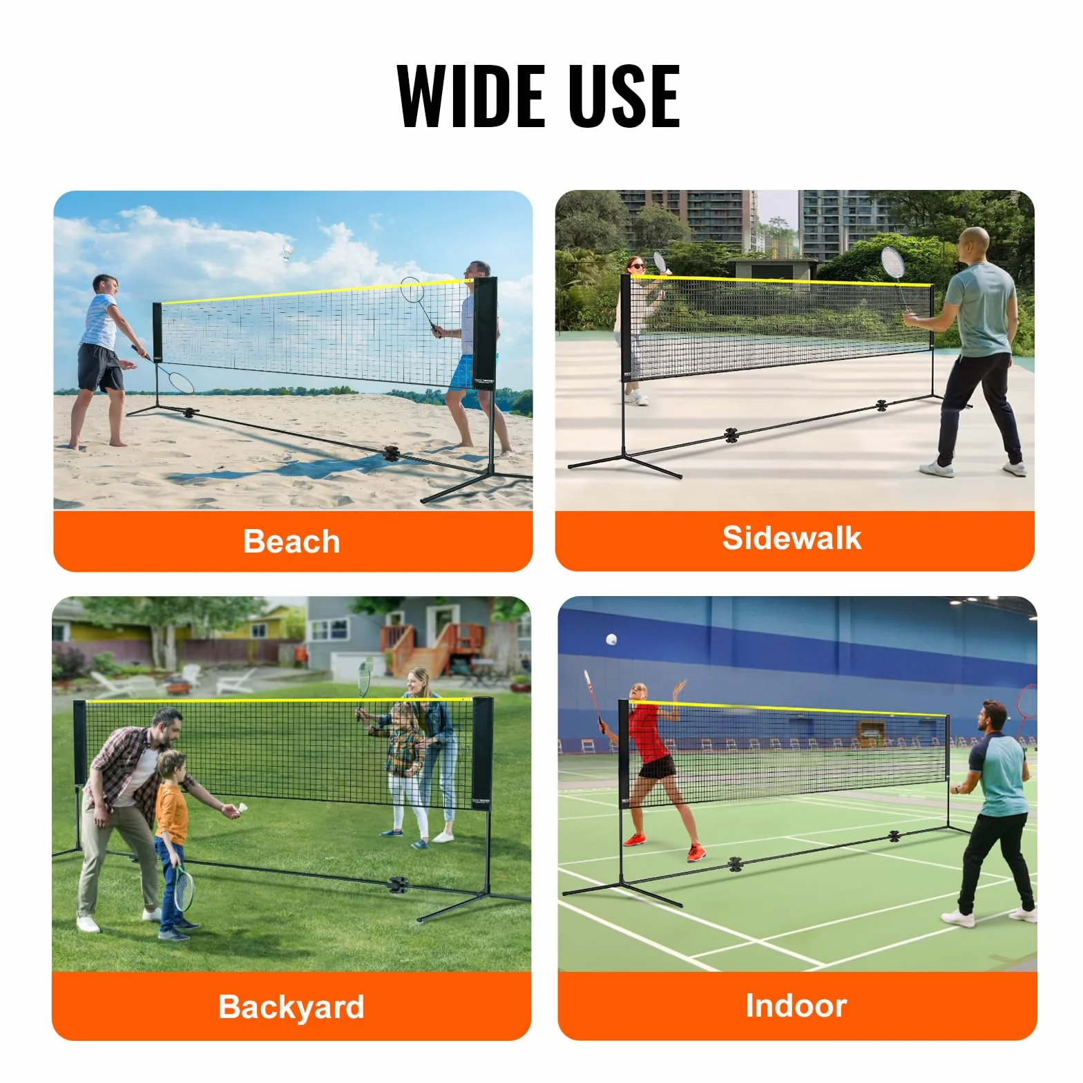 VEVOR Rete da Badminton 420 x 155 x 103 cm Rete da Pallavolo Regolabile in Altezza Pieghevole, Set da Rete da Tennis Portatile con Pali, Supporto, Borsa per Trasporto, per Uso Interno ed Esterno