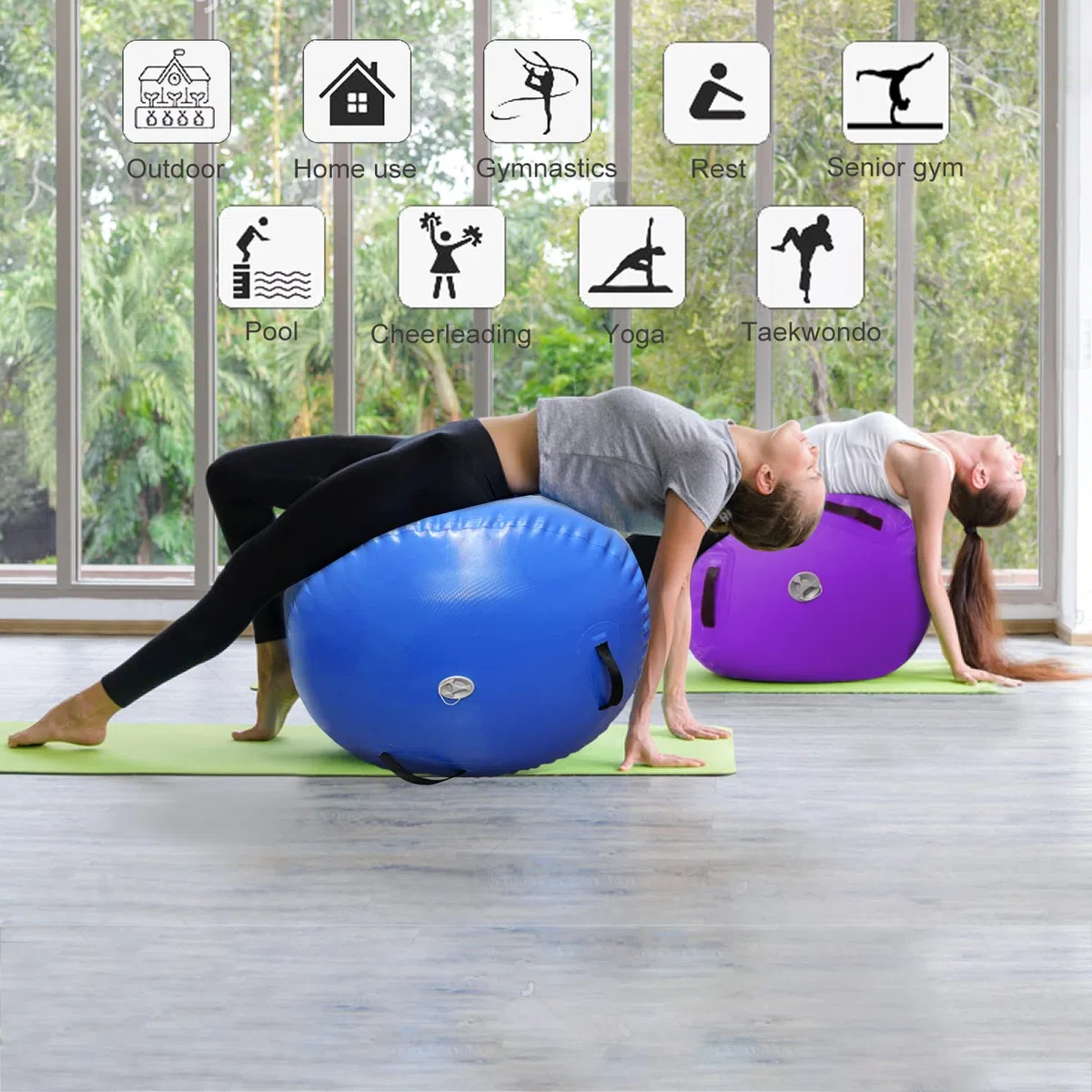 Rullo gonfiabile, per ginnastica, allenamento, cilindro, per yoga, con pompa (blu, 100 x 60 cm)