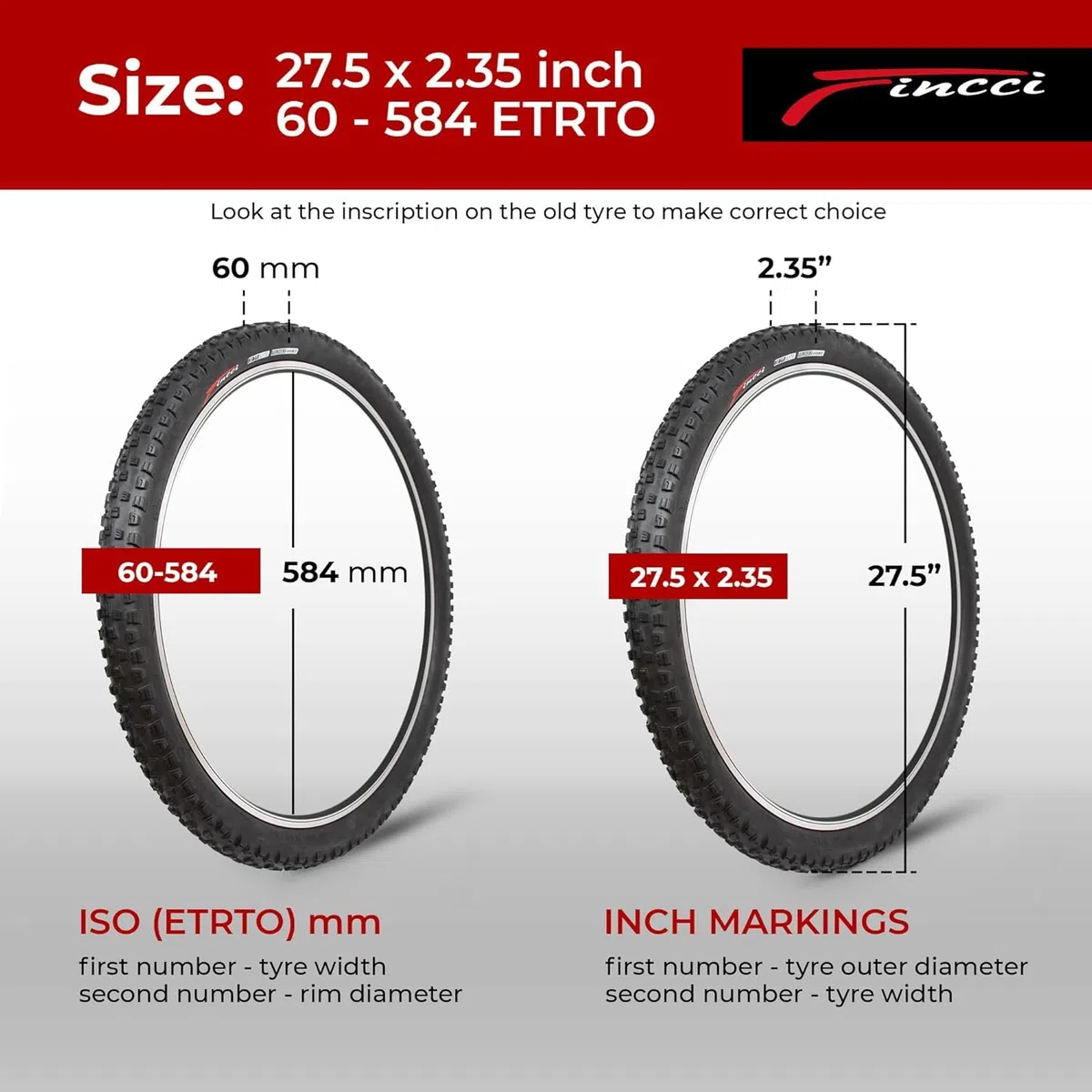 Fincci Maori Copertoni MTB 27.5 x 2.35 Policci 60-584 Pieghevole Pneumatico Copertone per MTB Montagna Fuori Strada Bici Bicicletta 27.5x2.35 Pneumatici