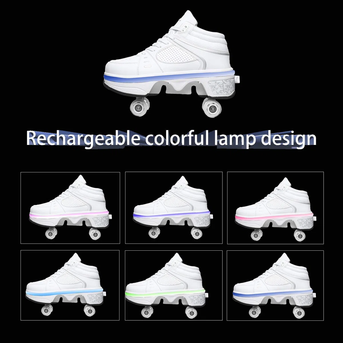 Multiuso 2 in 1 Pattini A Rotelle Scarpe,Pattini Rotelle Regolabili A 4 Ruote Pattini con Luce LED per Donna Uomo, Pattini A Rotelle Scarpe da Tennis,EUR36