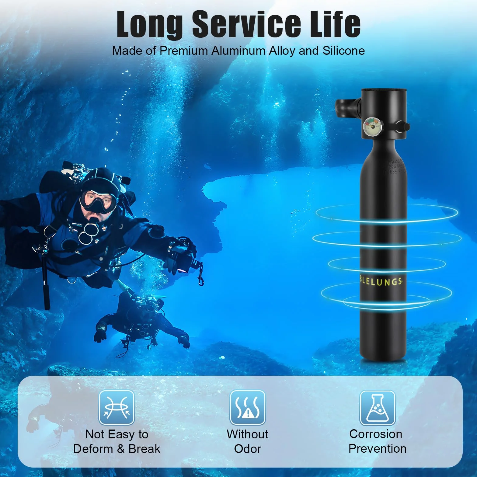 Mini bottiglia per immersioni da 0,5 l, con manometro e valvola di respirazione, in alluminio, 3000 psi, per immersioni, snorkeling