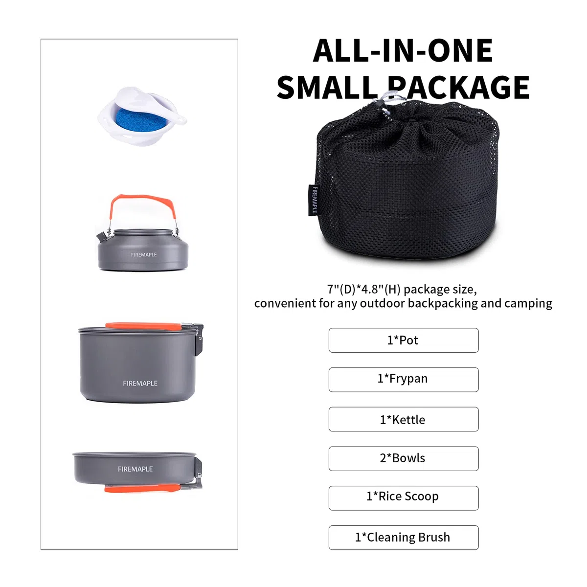 Fire-Maple Feast 2 Pentole Set da Campeggio Utensili da Cucina con Padella, Bollitore, Ciotole Spugna Cottura Kit per Ourdoor Backpacking, Campeggio Escursione Orange