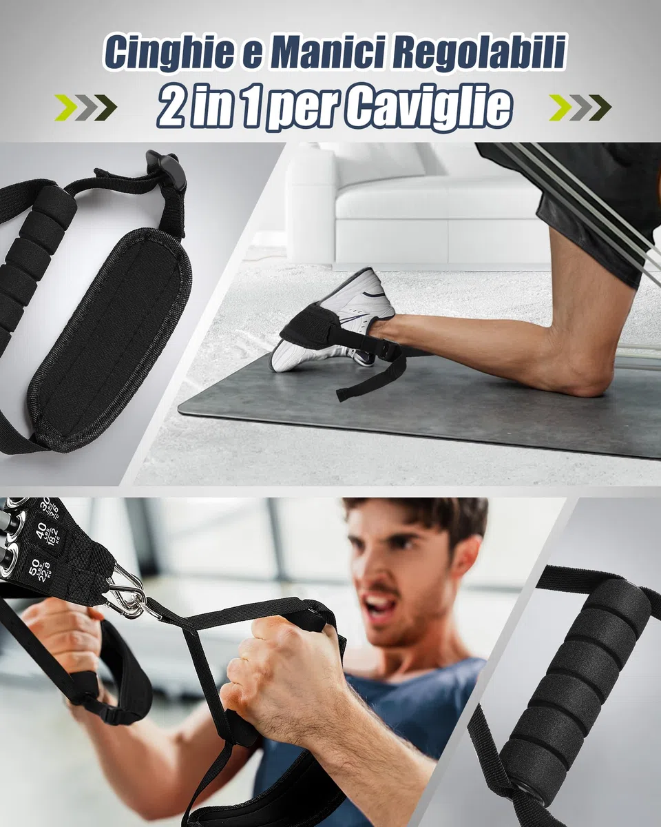 Barra per Pilates, ALongSong Barra di Elastici Fitness con 6 Elastico Fitness in Lattice Naturale 30-240 Lbs e Video di Esercizi, Pilates Bar per Fitness a Casa, Palestra, Yoga, Allenamento, Etc