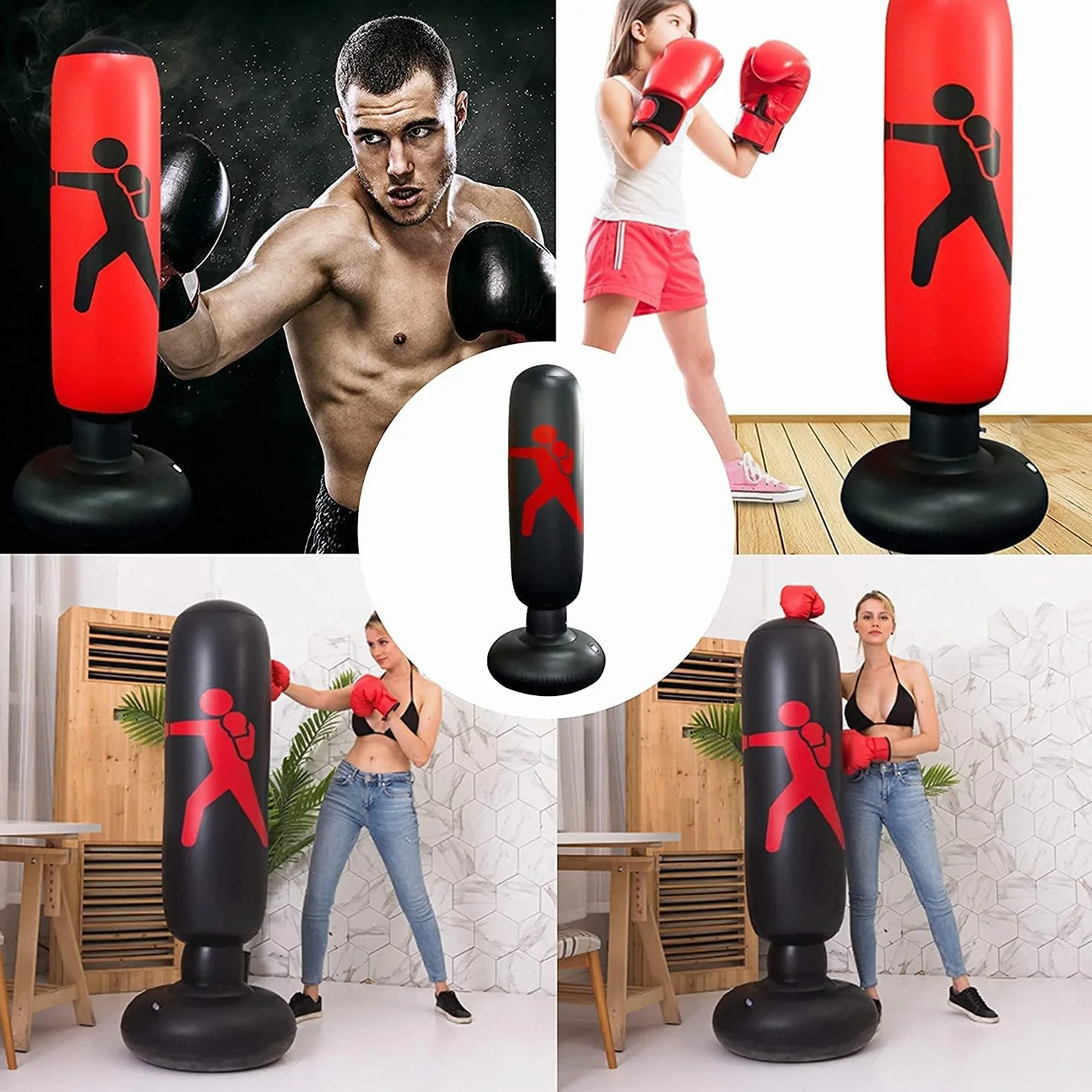 Sacco da Boxe Bambini 160cm/63 Pollici Gonfiabile Sacco da Boxe da Terra con Colonna da Boxe E Base Spessa per Kickboxing di Karate, Attrezzature di Allenamento