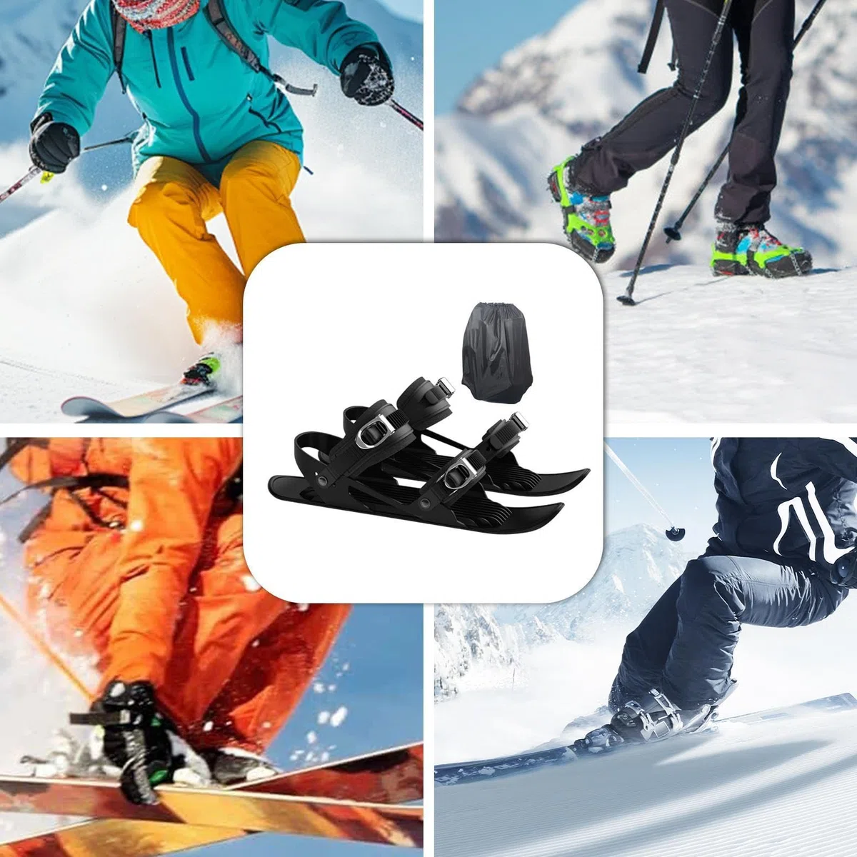 Sci Corti - Racchette Da Neve Con Borsa Per Scarpe | Pattini Per La Neve | Fibbia In Metallo Per Racchette Da Neve | Scarpe Da Sci Regolabili Multifunzionali | Piedi Da Neve Leggeri E Antidi