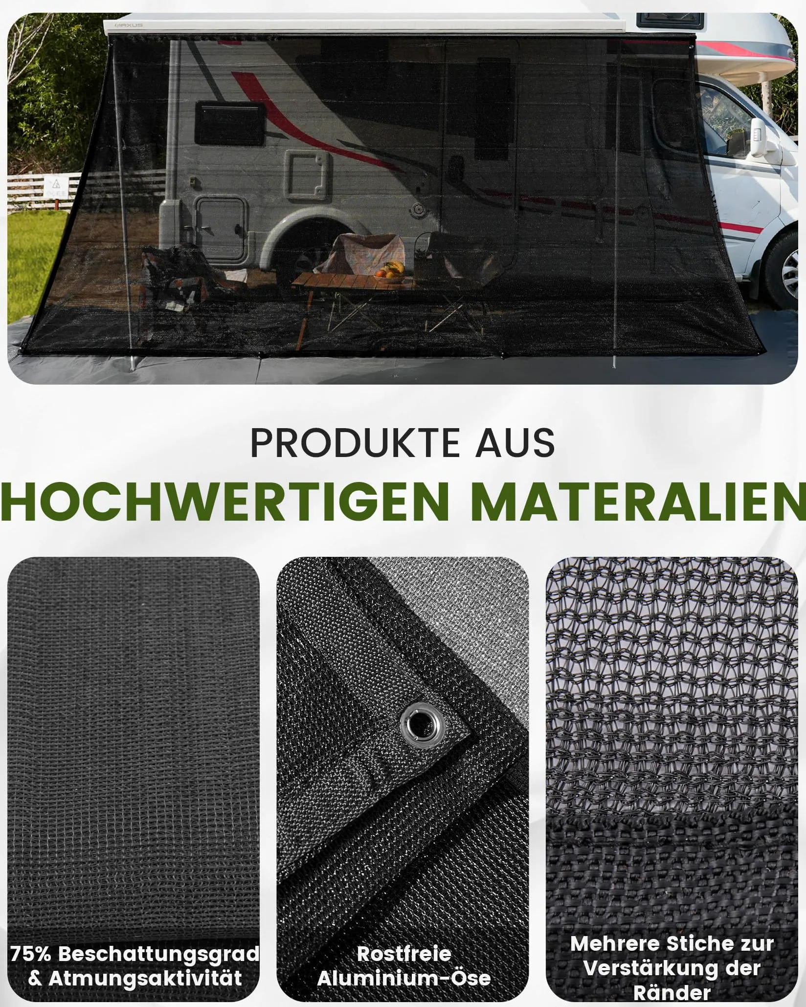 FoundGo Parasole per tenda da campeggio, 200 x 330 cm, schermo frangivista Rail Keder in tela HDPE 220 g/m², Occultation 75% anti-UV, accessorio adatto per campeggio, auto, furgone e roulotte