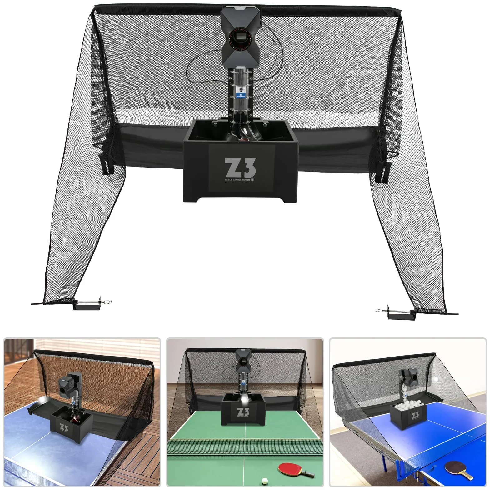 Lanciatore automatico con rete di raccolta per palloni da ping pong, con 100 palline in ABS, per ping pong, con rete, per palestre, scuole, centri di allenamento
