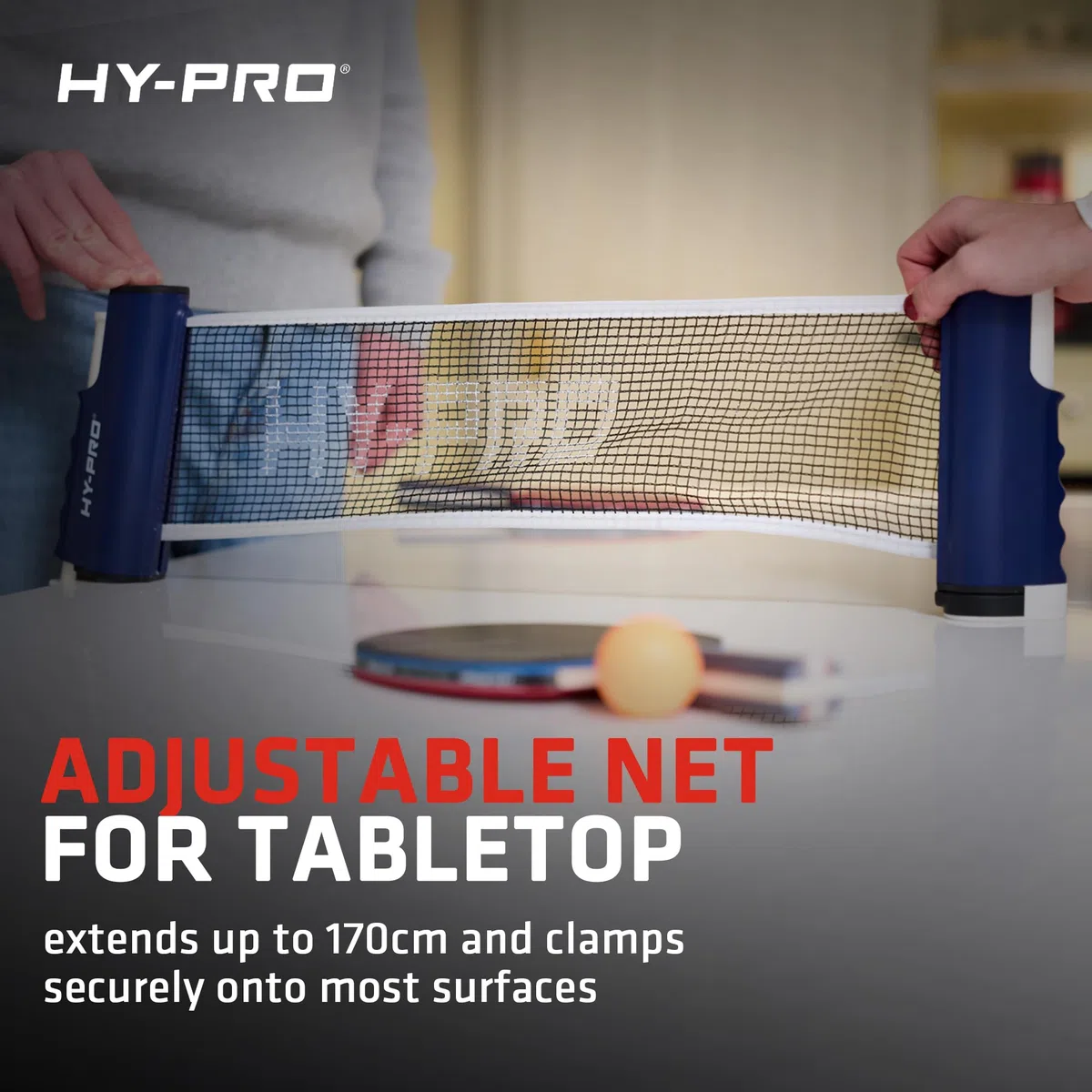 Hy-Pro Set da ping pong portatile – con rete estensibile fino a 170 cm, 2 racchette, 3 palline, borsa per il trasporto, palline a 3 stelle, per bambini e adulti, interni ed esterni, set da ping pong