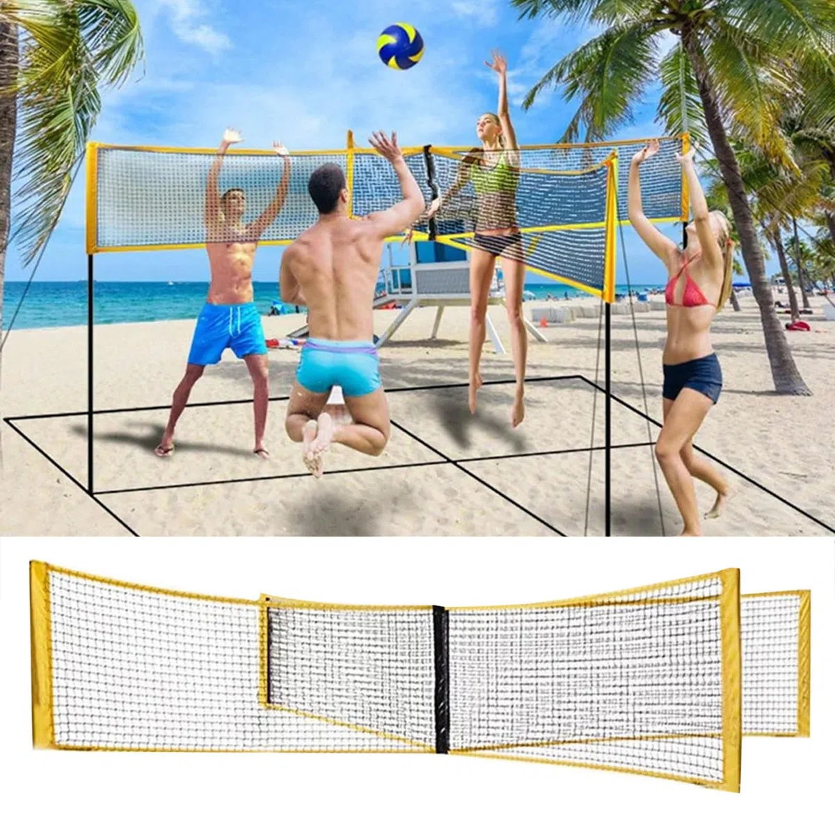 Set rete da beach volley – Rete sportiva ad altezza regolabile | in nylon resistente per tutte le stagioni con pali stabili, attrezzatura da portatile per esterni a montaggio rapido |