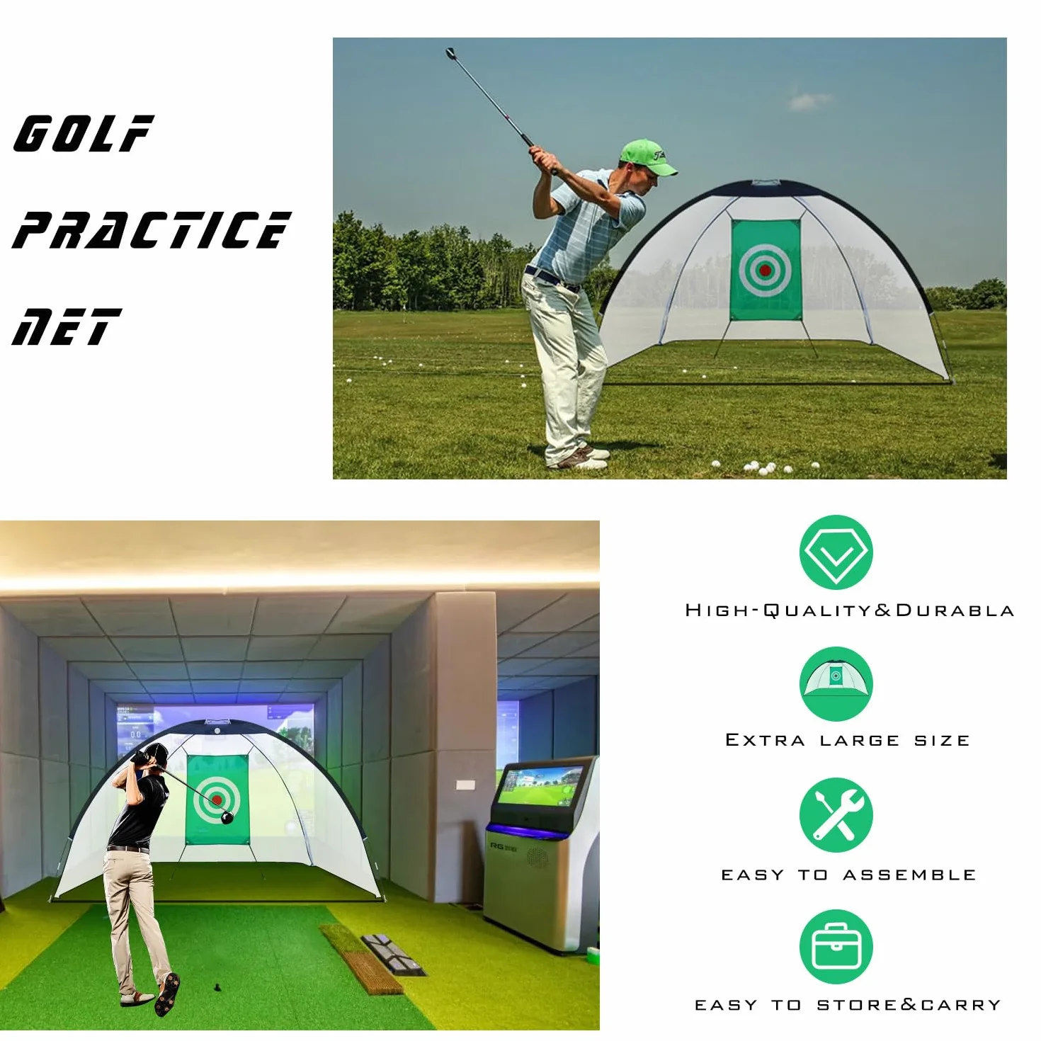 OYE Rete da golf con obiettivi di allenamento e borsa per il trasporto, 320 x 180 x 195 cm, rete da golf con bersaglio