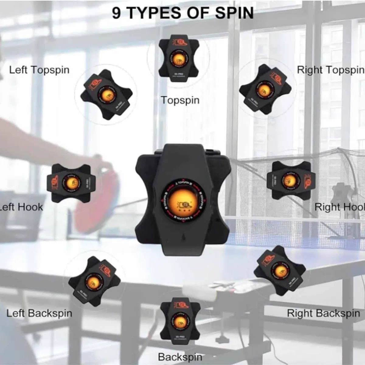 Robot da Ping Pong,Macchina Automatica per Palline da Ping Pong con Rete per Raccolta delle Palline per Allenamento,9 Diverse Palline Rotanti per Allenamento Ed Esercizio con Telecomando