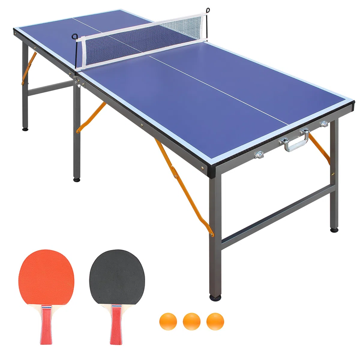 Tavolo da ping pong pieghevole da 137 cm, set da ping pong con rete e 2 racchette, pannello in MDF, gambe in metallo a U, salvaspazio, per interni ed esterni, bambini e adulti