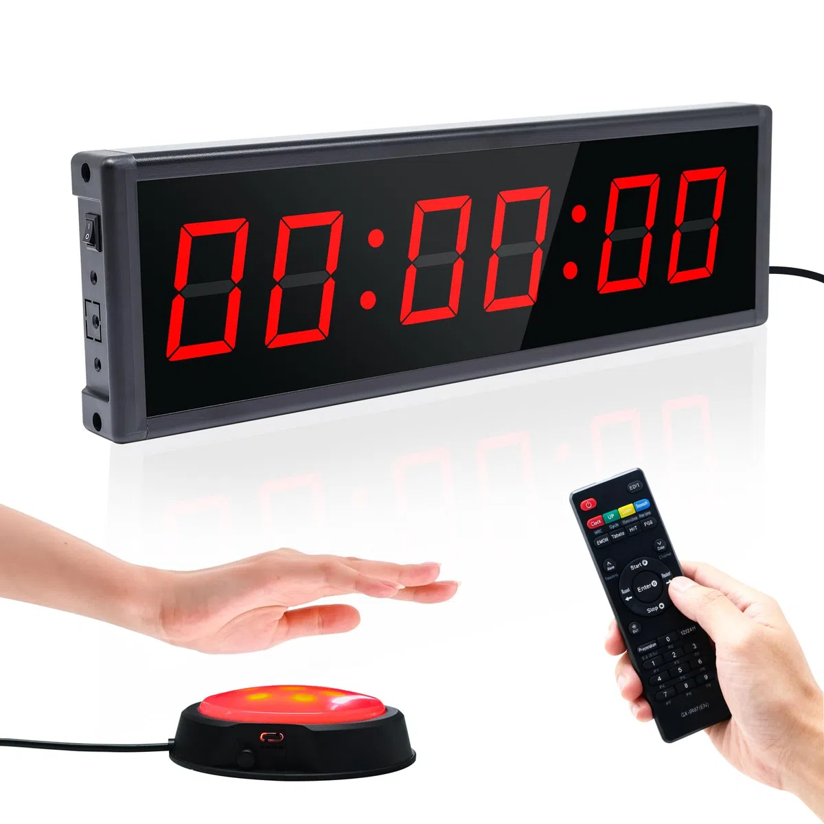 Countdown Timer, 12/24H Orologio da Parete Digitale con Telecomando, Cronometro Sportivo con Pulsante di Avvio/Arresto Wireless, Timer di Intervallo per Sport e Home Gym (1 pulsante)