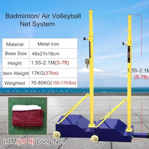 Set portatile per pallavolo e badminton con pali in metallo e borsa per il trasporto per allenamento all'aperto e giochi in giardino