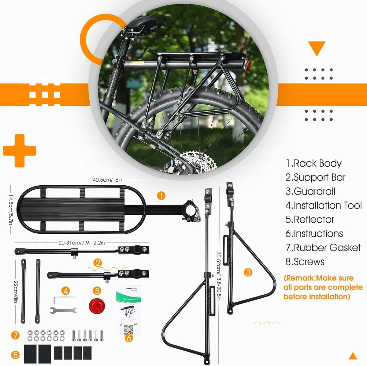 West Biking, portapacchi da bici, capacità 140,6 kg, solido cuscinetto universale regolabile, con poggiapiedi