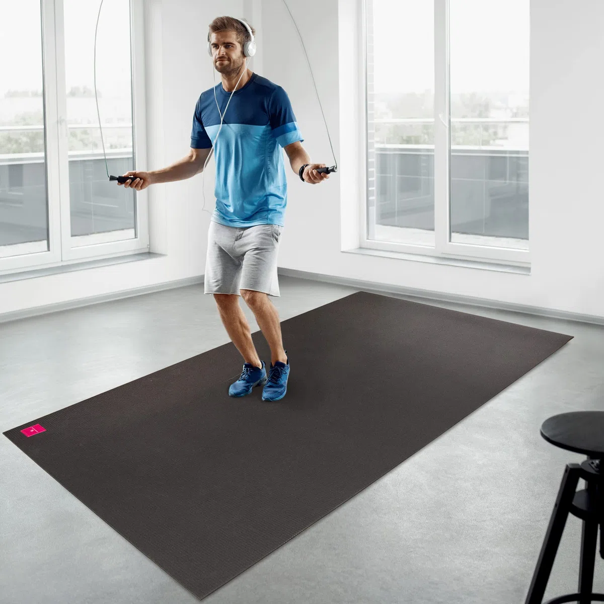 Cardio Mat – grande tappetino fitness – lungo e largo (2,00 x 1,15 m) – con custodia per il trasporto – per allenamenti intensivi – Resistente all'abrasione – disinfettabile