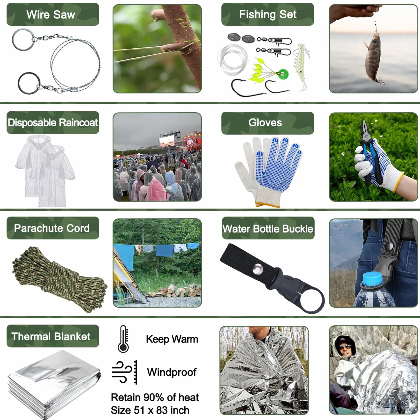 Kit di sopravvivenza 22 in 1, kit di emergenza per esterni, attrezzatura di sopravvivenza per esterni con filtro per acqua, sacca d'acqua per campeggio, avventura, escursionismo (Nero)