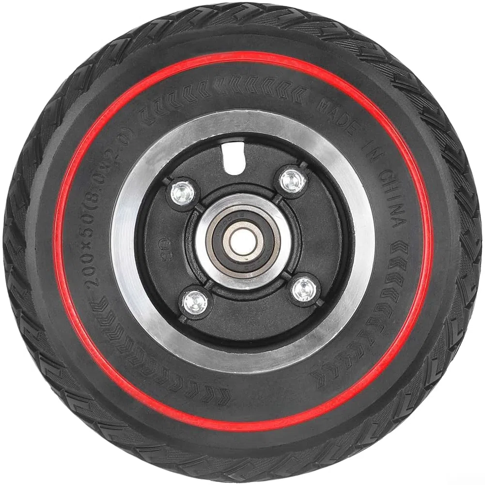 Ruota per scooter 200x50, 200 x 50 cm, linea rossa | Pneumatico solido 200x50, modello ad ala rossa, cerchio in lega, resistente alle forature, guida fuoristrada liscia