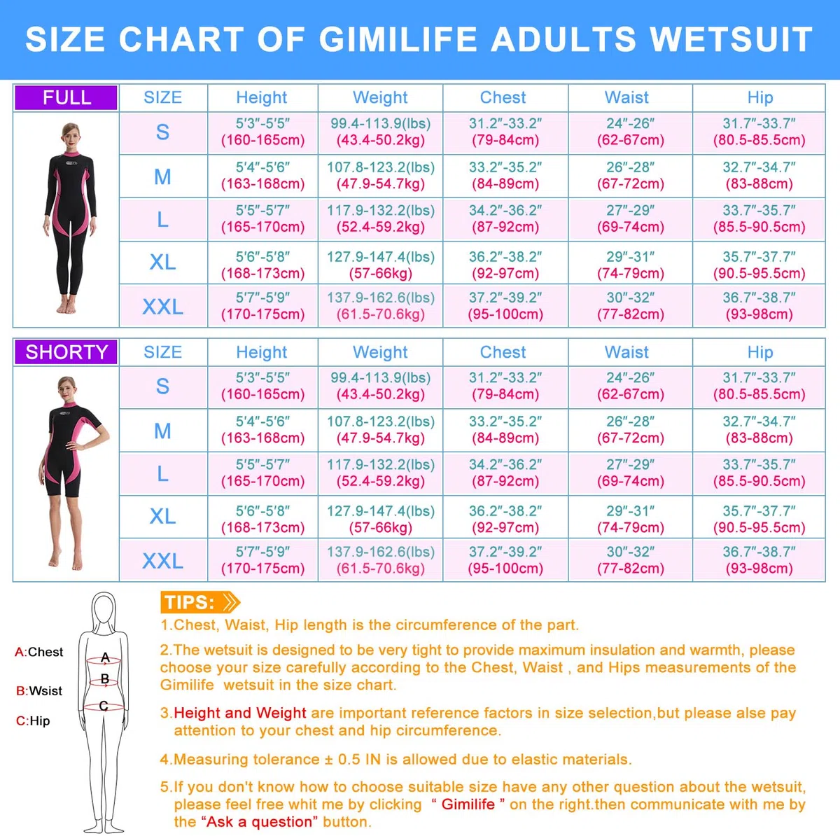 Gimilife Glimilife Mute Uomo Donna, Muta sub Shorty Uomo 3mm/Muta Intera in Neoprene da Donna Corpo Intero in Acqua Fredda Mantieniti al Caldo per Immersioni Surf Snorkeling Kayak, GMWS-2024