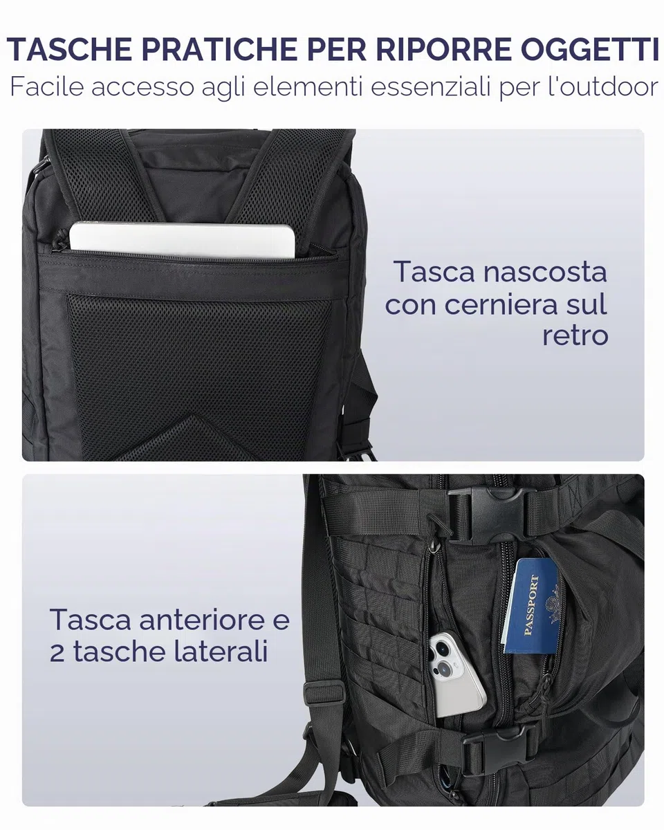 Arxus Zaino Tattico 60L, Borsone da Viaggio e Sport per Uomo Donna, 3 in 1 Zaini Bagaglio a Mano Borsa a Tracolla, Grande All'aperto Backpack per Trekking Escursionismo Campeggio