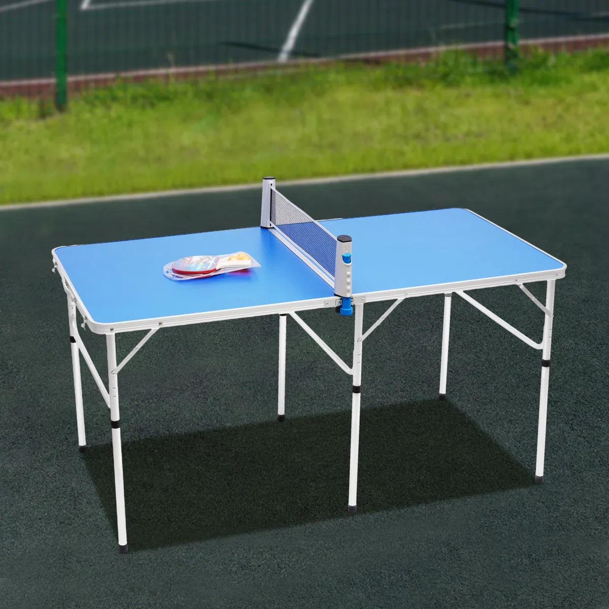 Tavolo da ping pong di medie dimensioni, pieghevole, con rete, 2 racchette, 3 palline, per giochi interni ed esterni, 152 x 76 x 76 cm