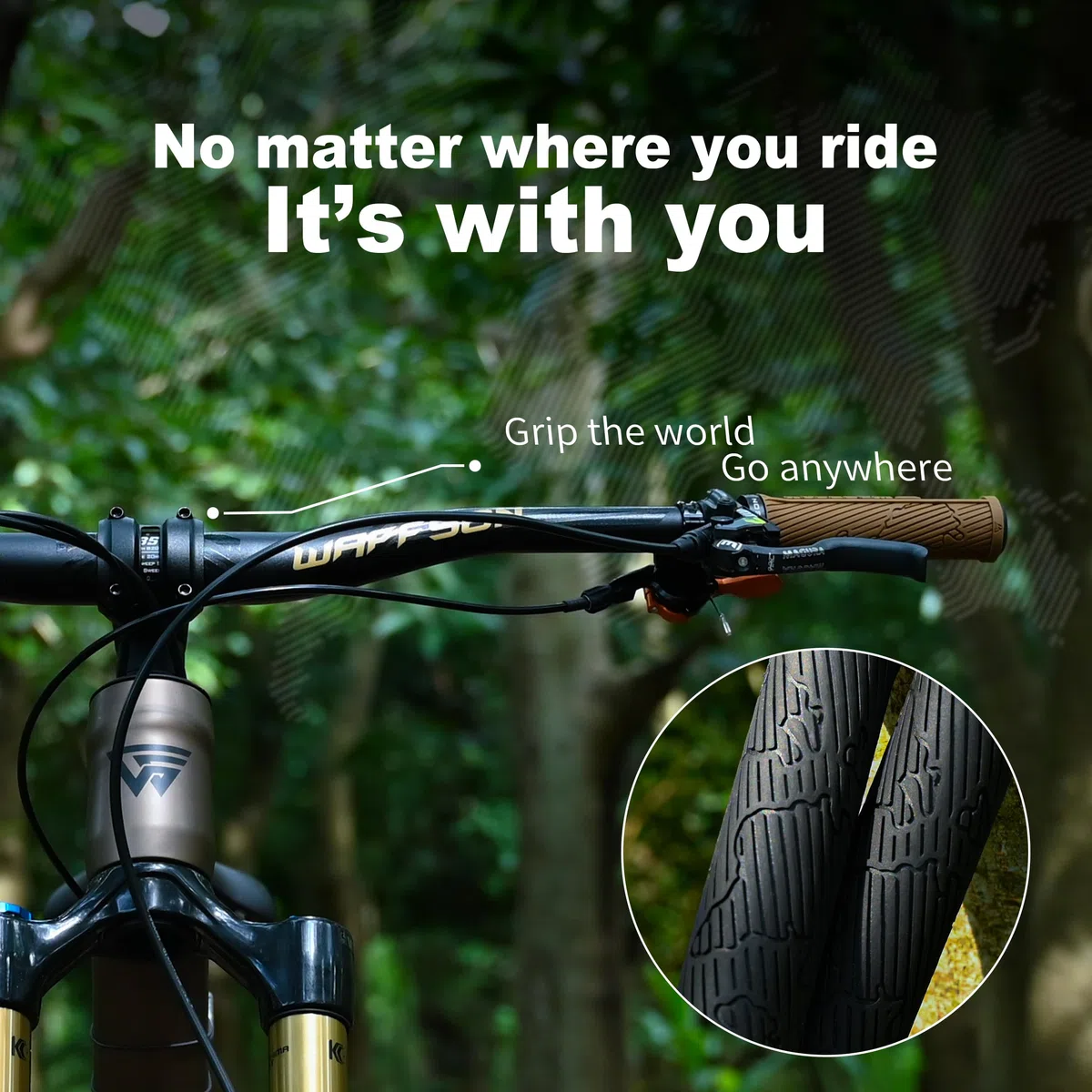 WFS World Map MTB Single Lock-on Grips for Mountain Bikes, Road & City Bicycles, Soft Comfortable Ergonomic, Anti-Slip Locking Handlebar Grips for Trail, Enduro, Downhill, 1 Pair