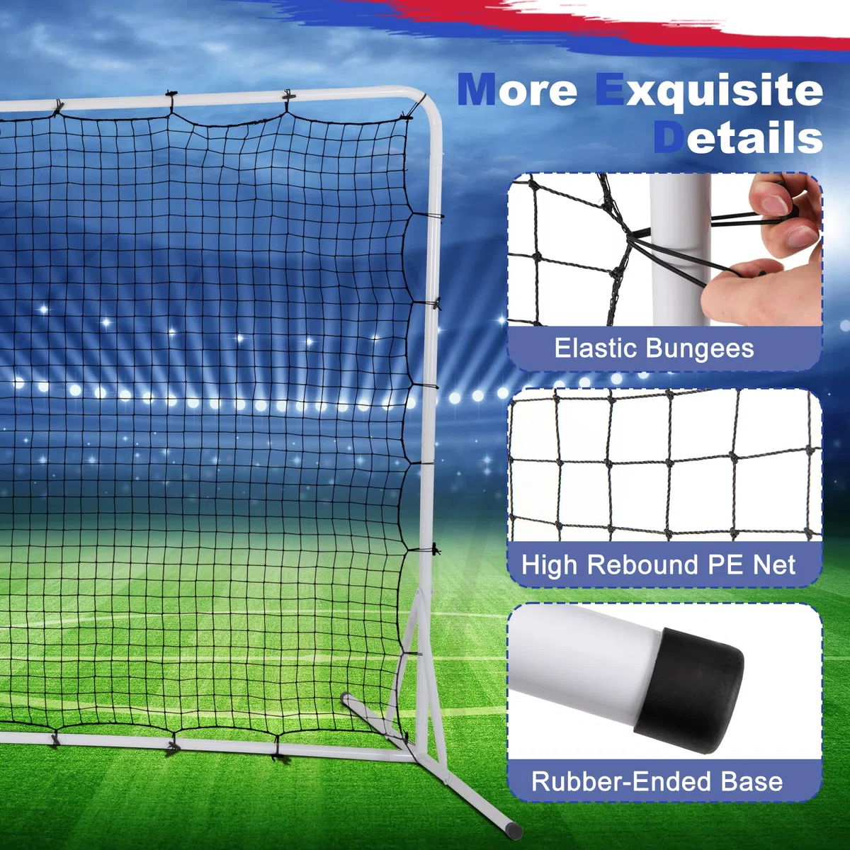 Rete da rimbalzo portatile per calcio, attrezzatura per allenamento di calcio da 12 piedi x 6 piedi con borsa per il trasporto e picchetti da terra, rete da calcio con struttura in metallo per cort