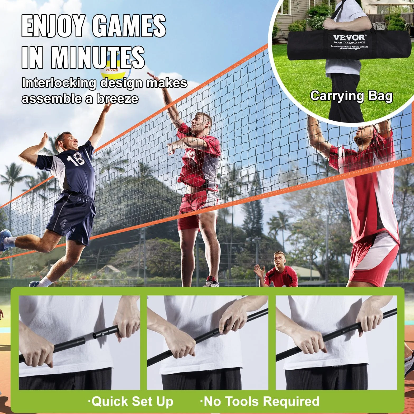 VEVOR Rete da pallavolo a 4 Vie, Set da Rete da Badminton ad Altezza Regolabile per Prato da Spiaggia in Cortile, Rete da pallavolo Portatile all'aperto con Borsa per Il Trasporto, Set da Gioco
