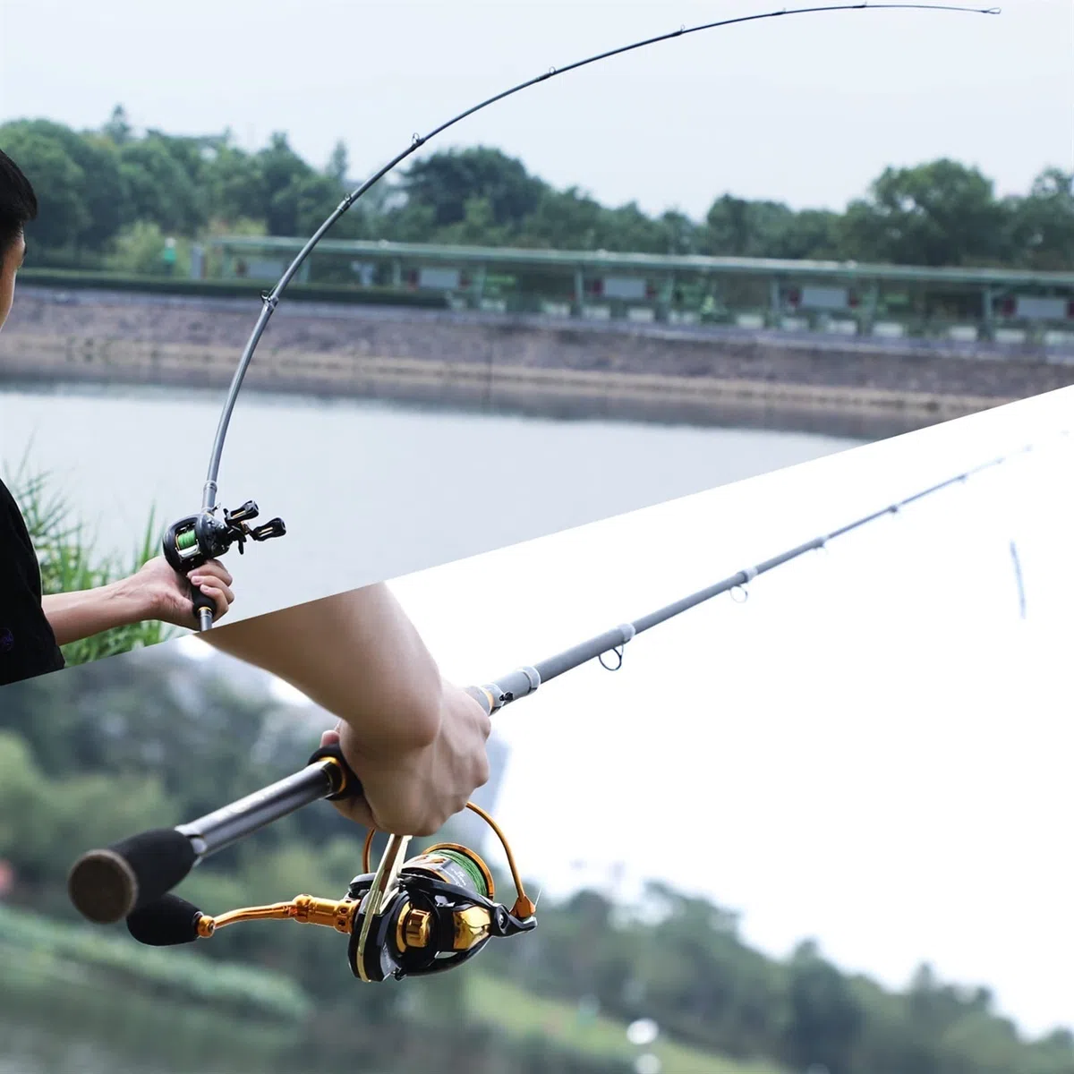 Canna da Pesca a Mosca 1.8m 2.1M Portatile Asta telescopica Portatile Ultralight Fibra di Carbonio Fibra di filatura/Casting Canna da Pesca da Viaggio per la Pesca