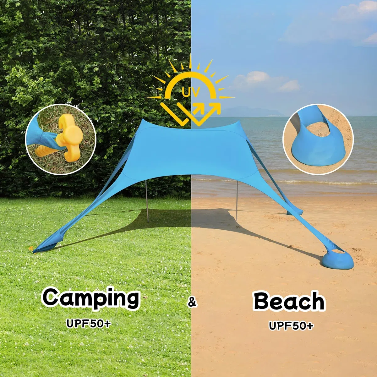 Tendalino parasole da spiaggia Tendalino parasole da spiaggia 3-4 persone ombrellone portatile anti-UV (Blu)